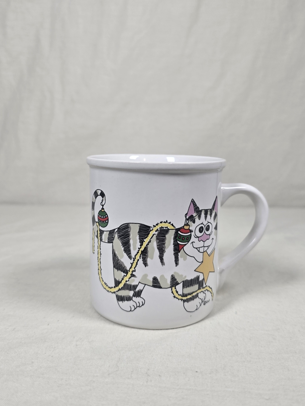 Vintage Christmas Cat Mug Made in Korea E.W. Cartoon Kitty Ornaments Holiday